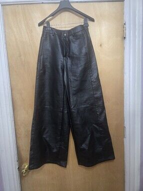 Wide-Leg Faux Leather Pants - Black